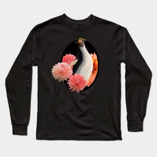 Macaroni Penguin & Dahlia Flowers Long Sleeve T-Shirt